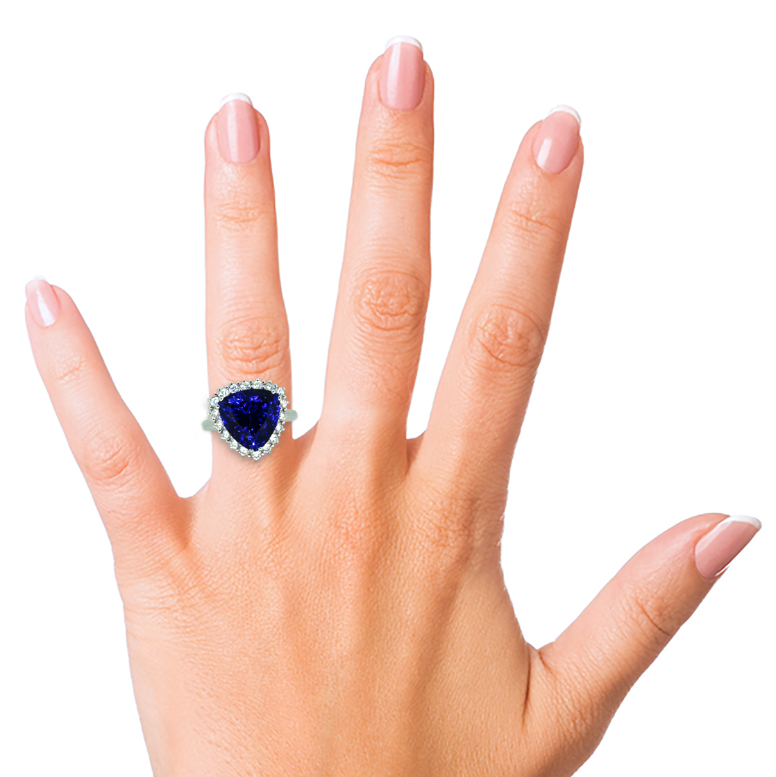 10ct Trillion Cut Tanzanite DIamond Cluster Platinum Ring