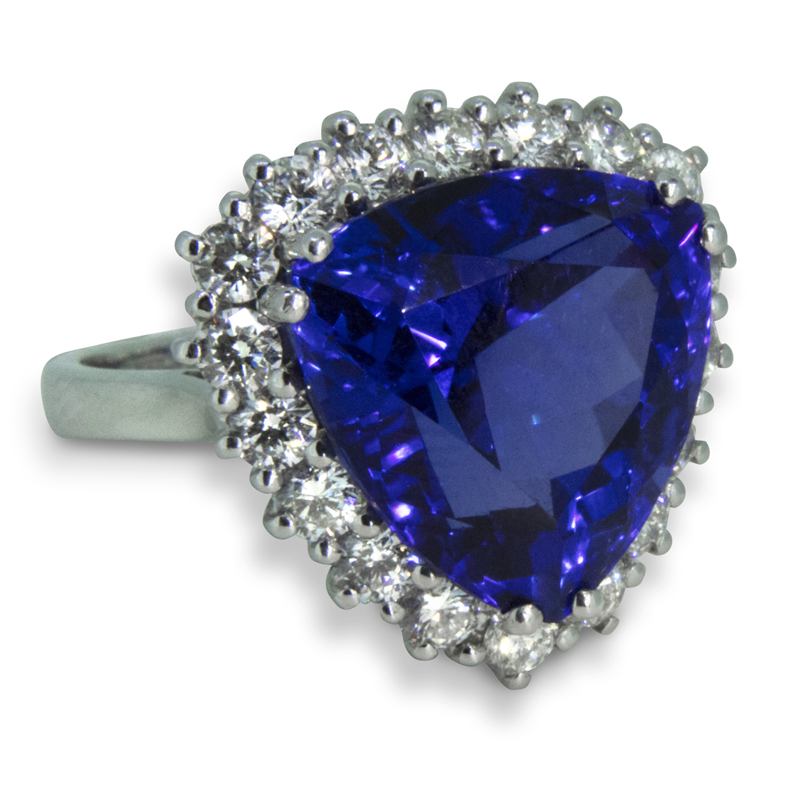 10ct Trillion Cut Tanzanite DIamond Cluster Platinum Ring