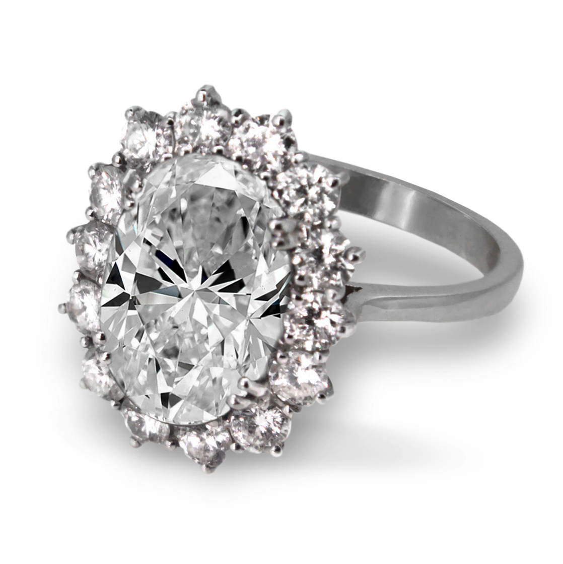 5.0ct Oval Cut Diamond Platinum 950 Ring with Diamond Cluster - Image 2