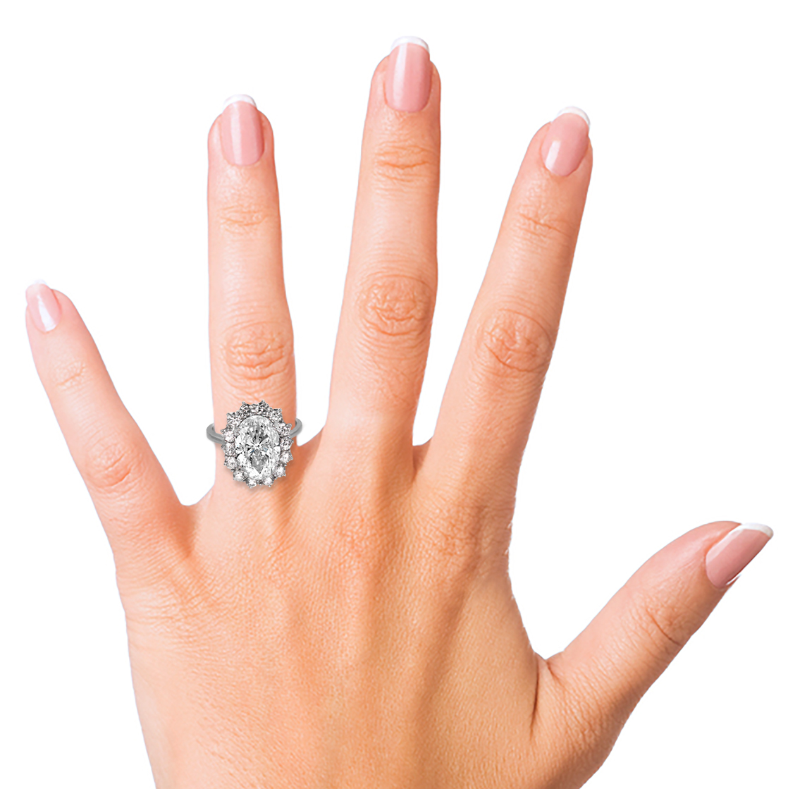 5.0ct Oval Cut Diamond Platinum 950 Ring with Diamond Cluster - Image 3