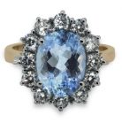 2.8ct Oval Cut Aquamarine & Diamond Cluster 18K Gold Ring