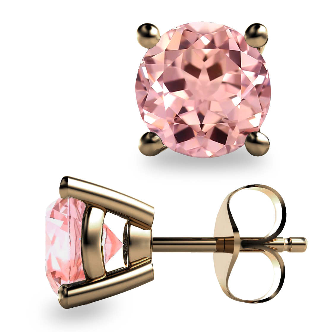 2ct Round Faceted Morganite 18K Gold Stud Earrings - Image 2