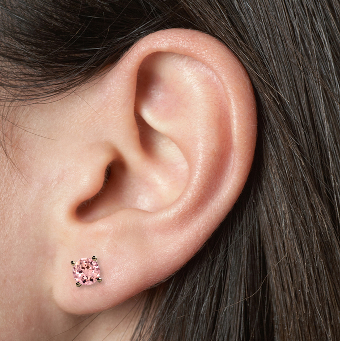 2ct Round Faceted Morganite 18K Gold Stud Earrings - Image 3