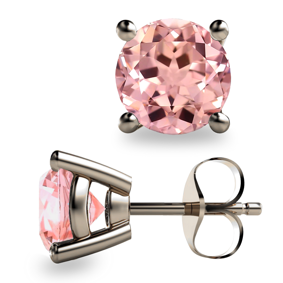 2ct Round Faceted Morganite Platinum 950 Stud Earrings - Image 2