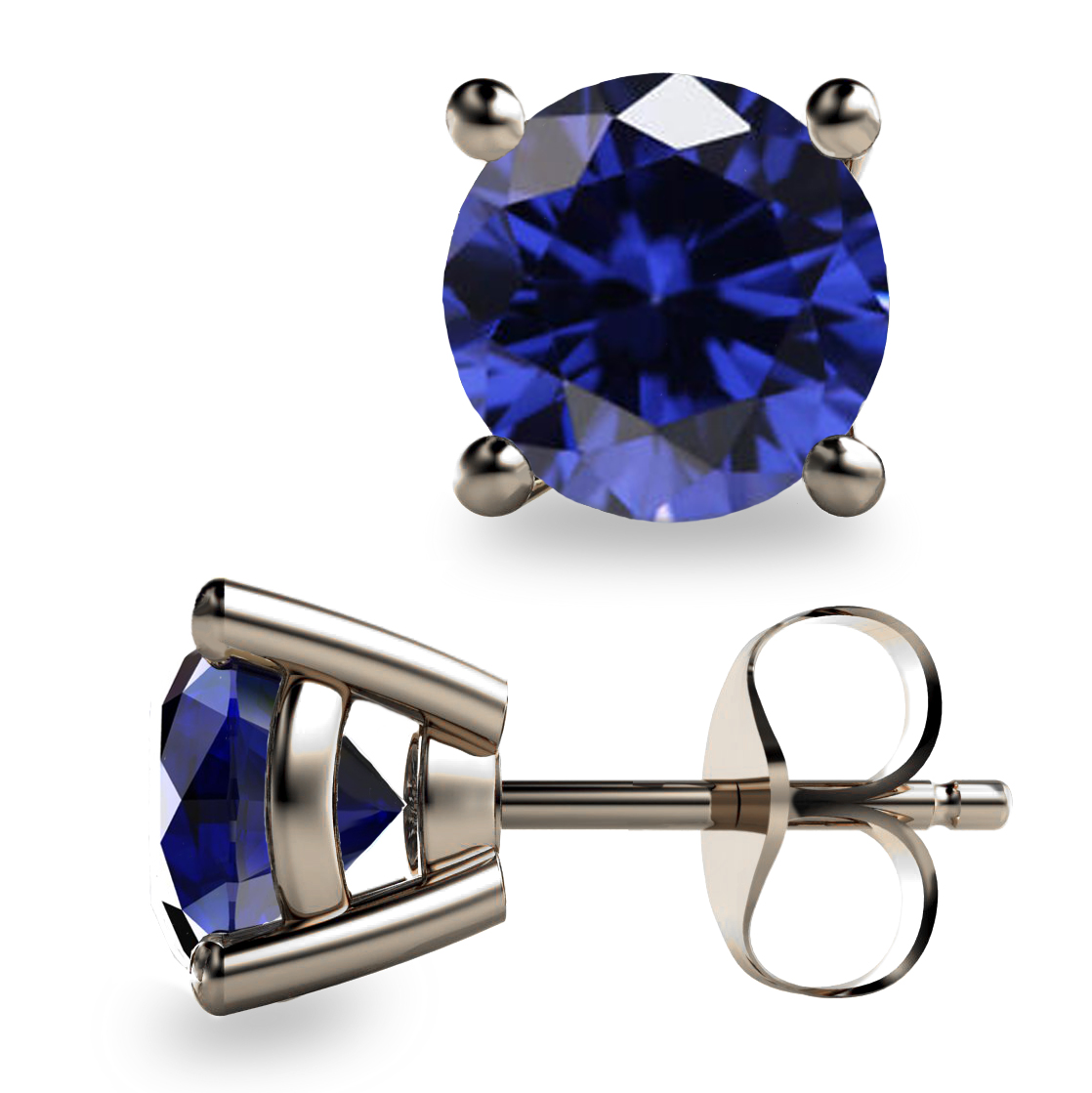 2ct Round Faceted Blue Sapphire Platinum 950 Stud Earrings