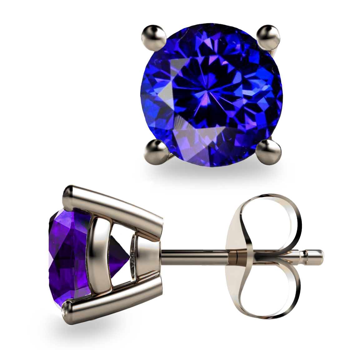 2ct Round Faceted AAA Tanzanite Platinum 950 Stud Earrings