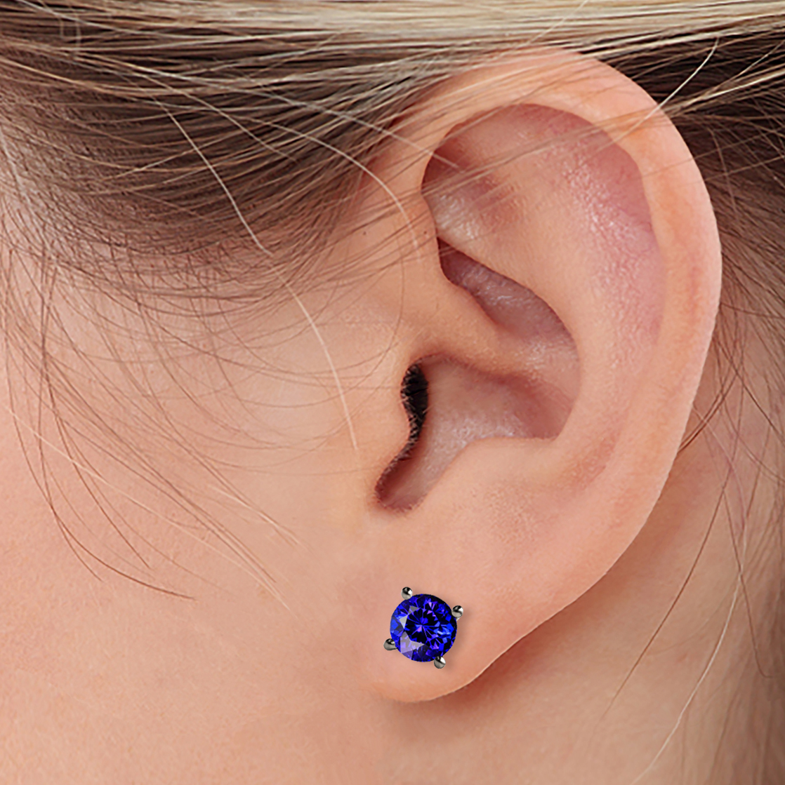 2ct Round Faceted AAA Tanzanite Platinum 950 Stud Earrings