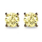 2ct Round Brilliant Cut Yellow Diamond 18K Gold Stud Earrings