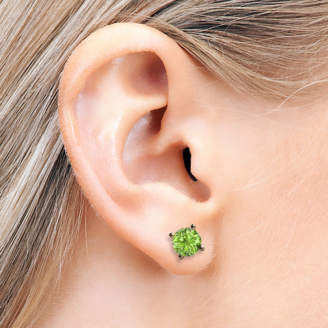 2ct Round Faceted Peridot 18K Gold Stud Earrings