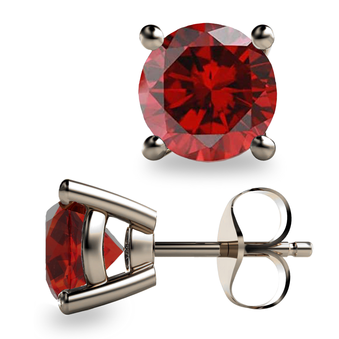 2ct Round Faceted Mozambique Garnet Platinum 950 Stud Earrings
