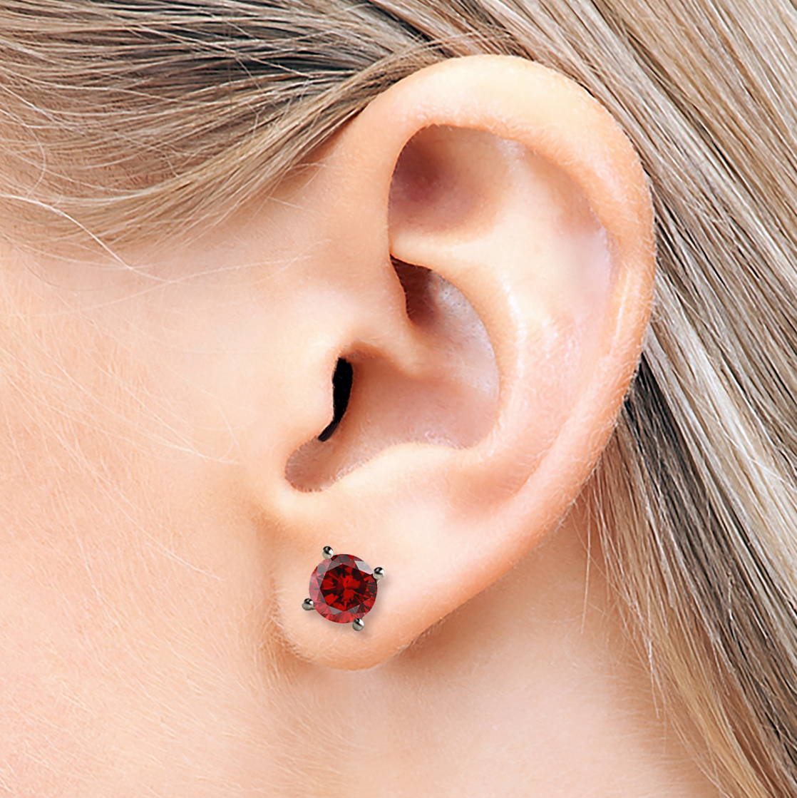 2ct Round Faceted Mozambique Garnet Platinum 950 Stud Earrings