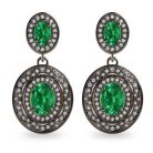 Oval Tsavorite and Diamond Halo Platinum 950 Drop Earrings