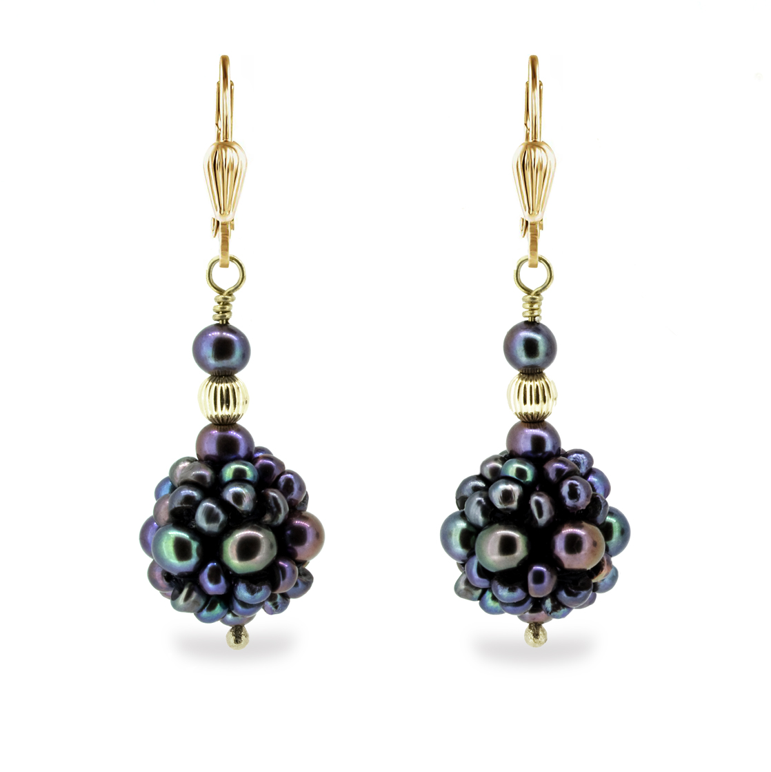 Blackberry Pearl Cluster 14K Gold Drop Earrings