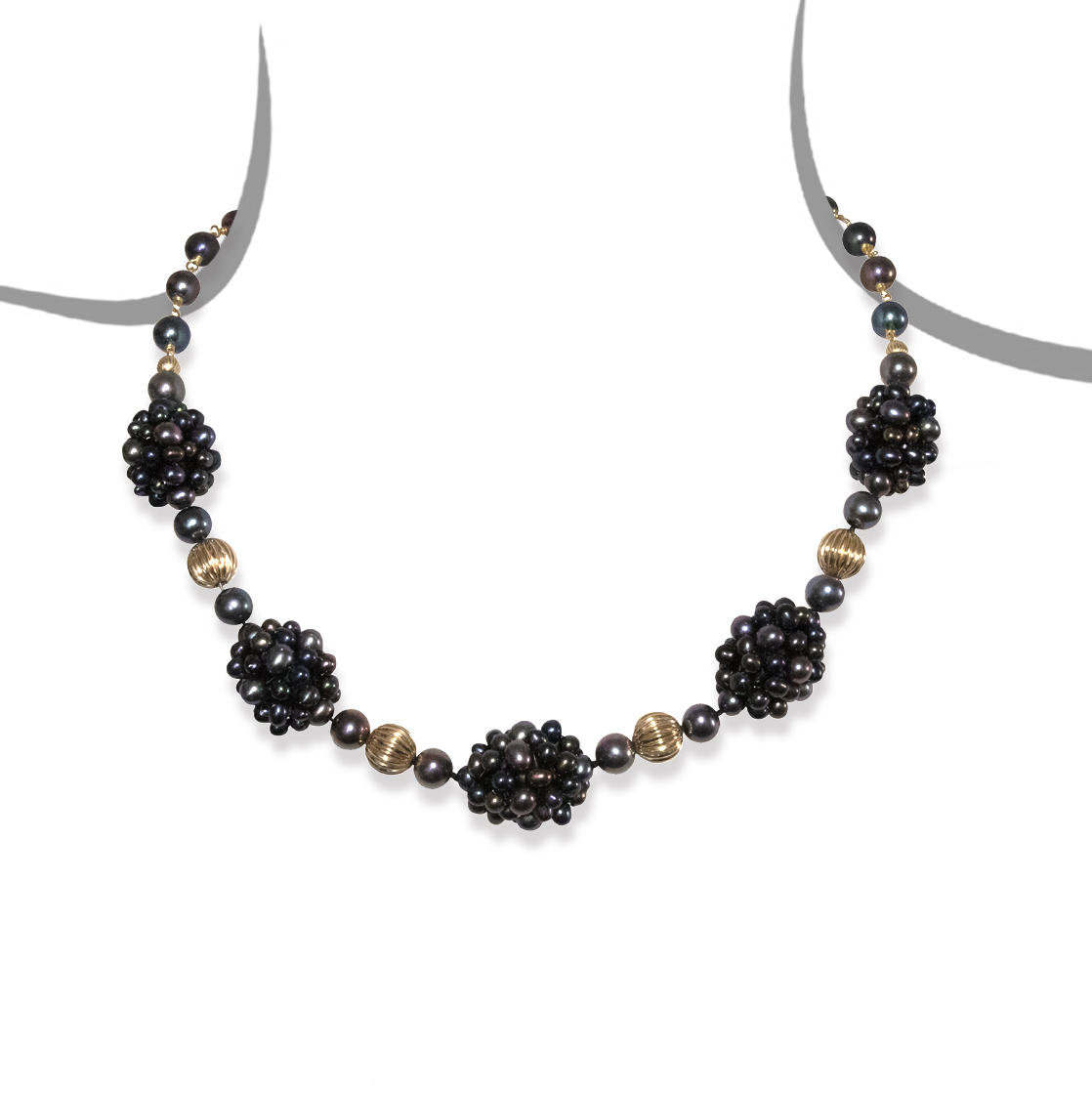 Blackberry Pearl Cluster 14K Gold Half Necklace
