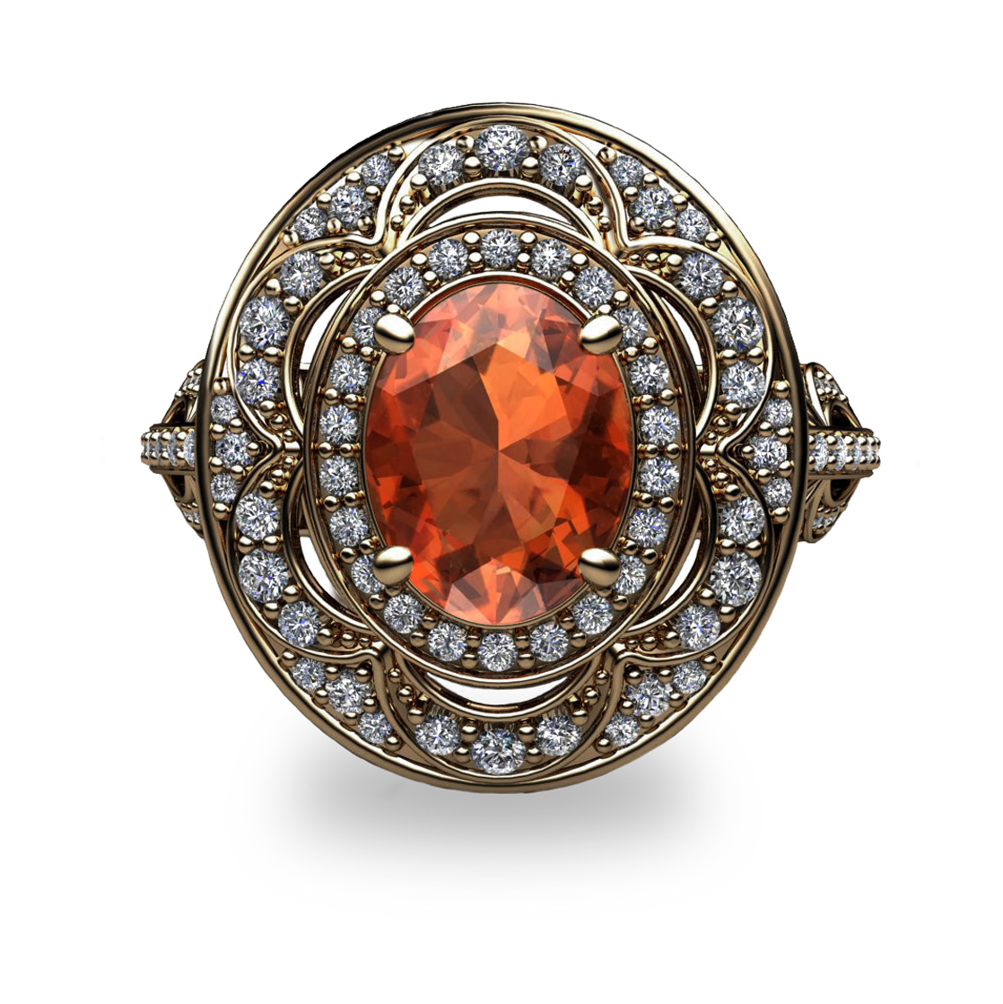 Mandarin Garnet and Diamond 18K Gold Ring