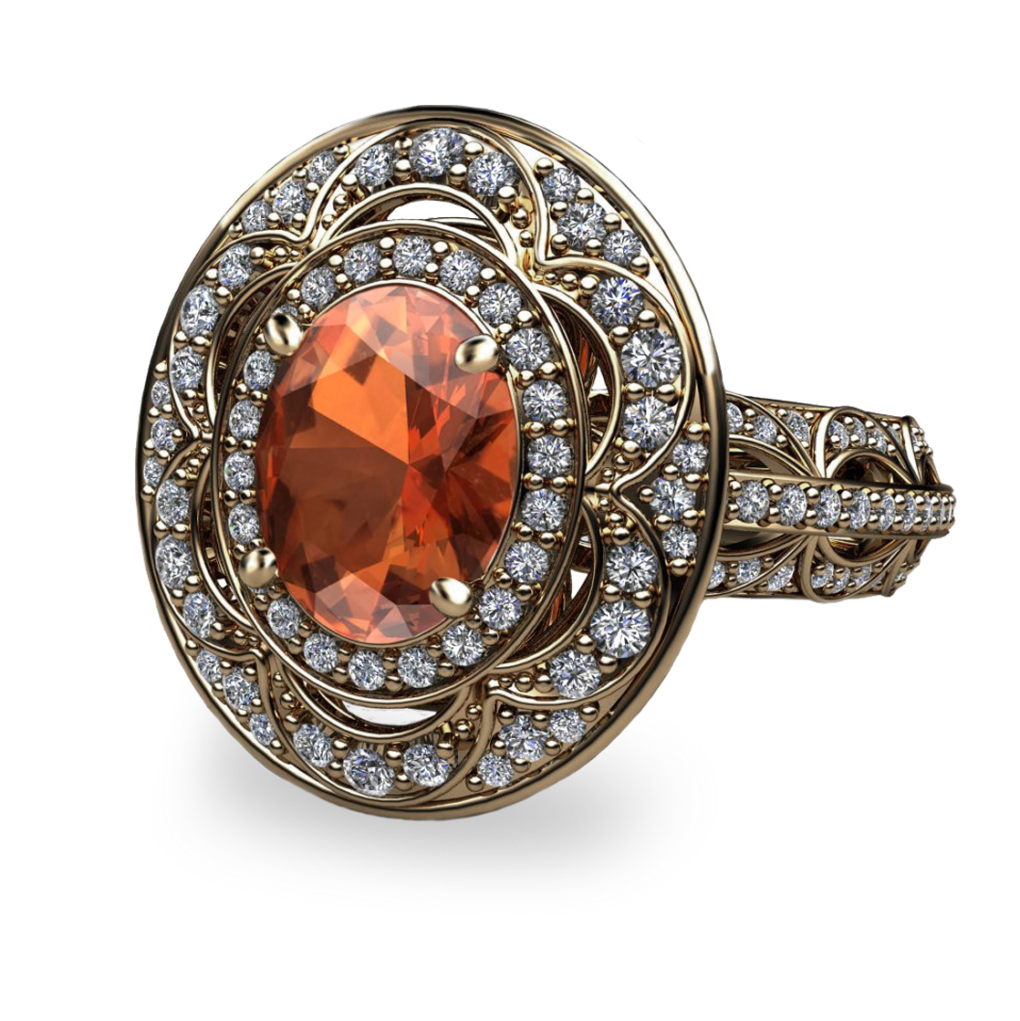 Mandarin Garnet and Diamond 18K Gold Ring