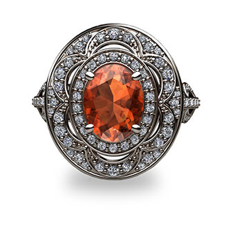 Mandarin Garnet and Diamond Platinum 950 Ring