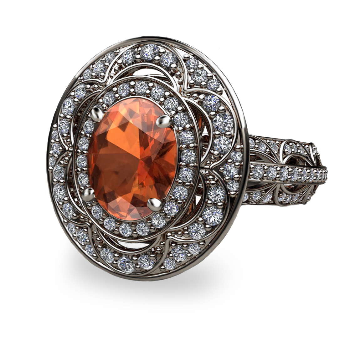 Mandarin Garnet and Diamond Platinum 950 Ring