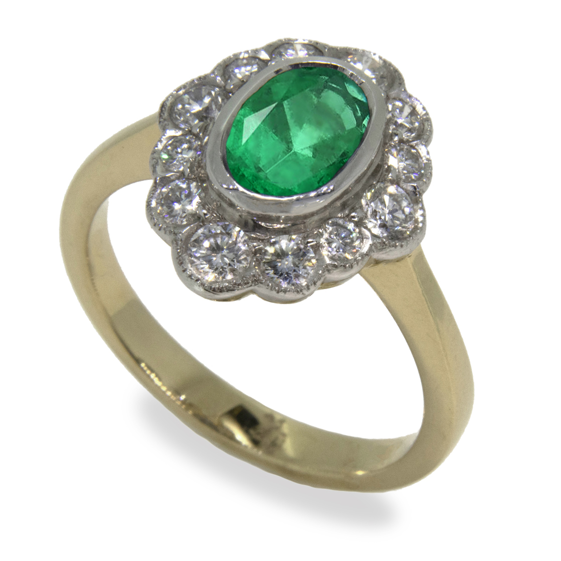 1.45ct Oval Emerald Diamond Halo 18K Gold Ring
