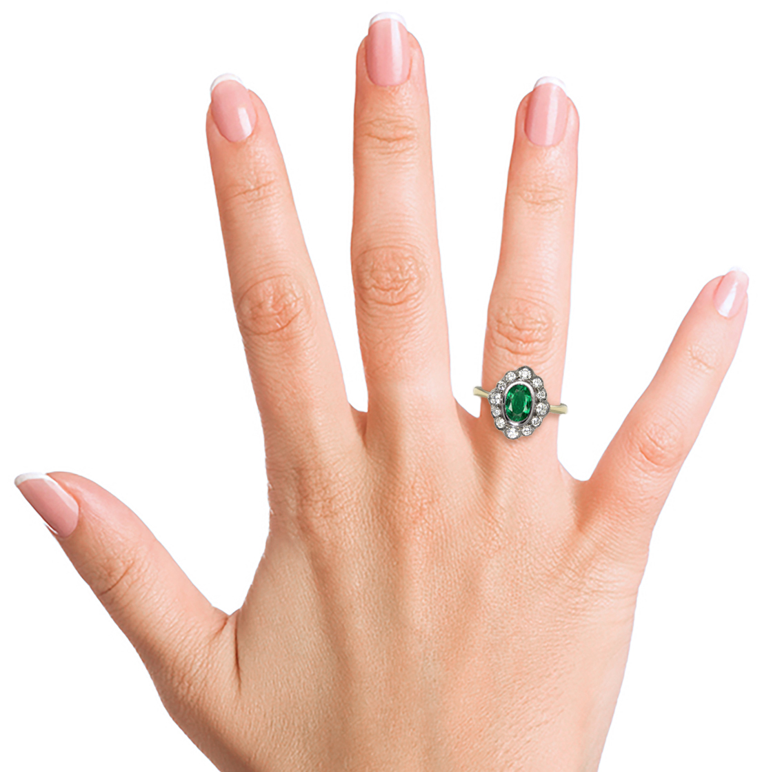 1.45ct Oval Emerald Diamond Halo 18K Gold Ring