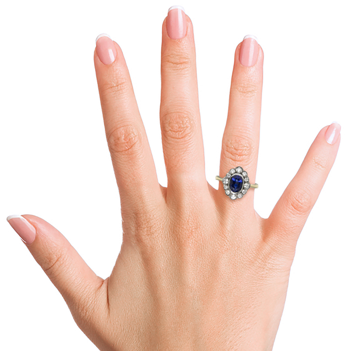 1.45ct Oval Sapphire Diamond Halo 18K Gold Ring