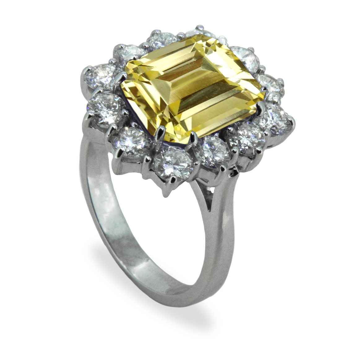 4ct Emerald Cut Yellow Sapphire Platinum 950 Diamond Cluster Ring