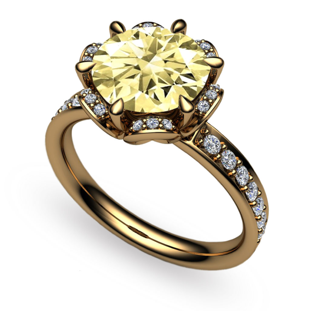 Tudor Rose 2ct Yellow Diamond 18K Gold Ring
